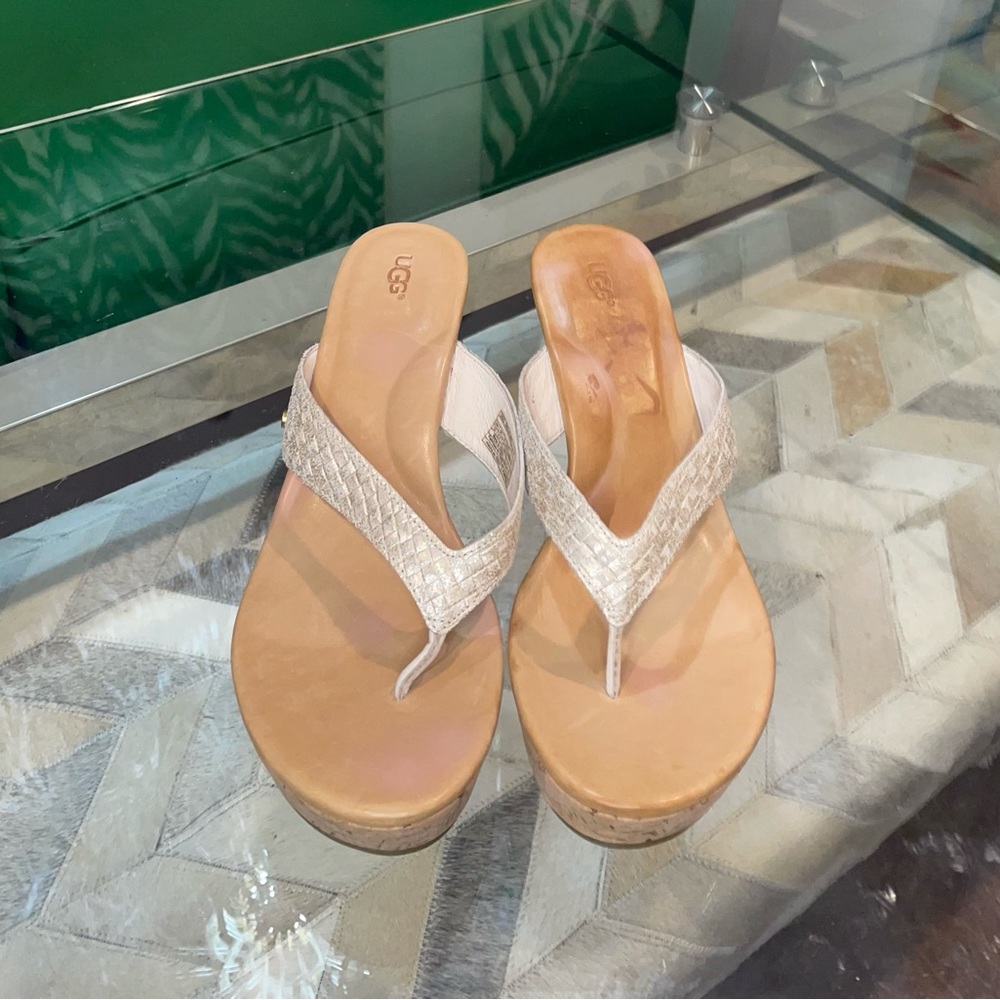 UGG Natassia metallic basket, cork, wedge sandal.